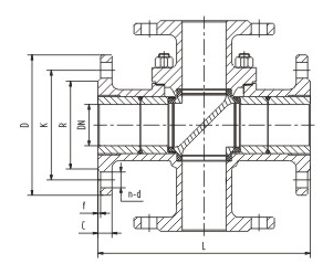 氣動四通球閥結構圖