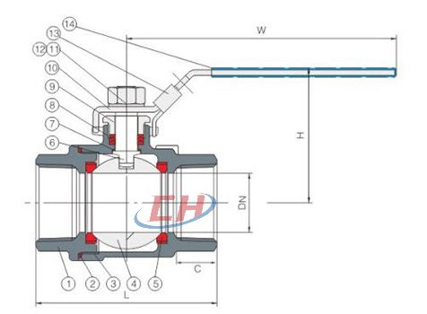 二片式內螺紋球閥結構圖